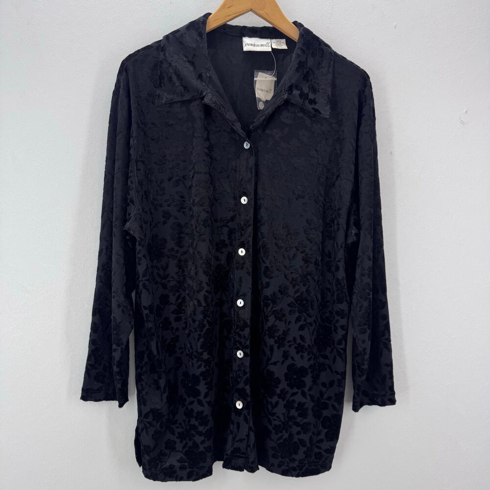 NWT Fashion Bug Floral Velvet Burnout Button Up Shirt Black Whimsigoth sz 14/16